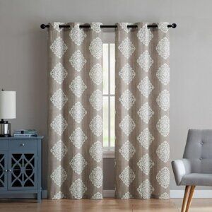 VCNY Curtains Taupe Boho Medallion in White PAIR of Panel 84" Long NEW IN PKG